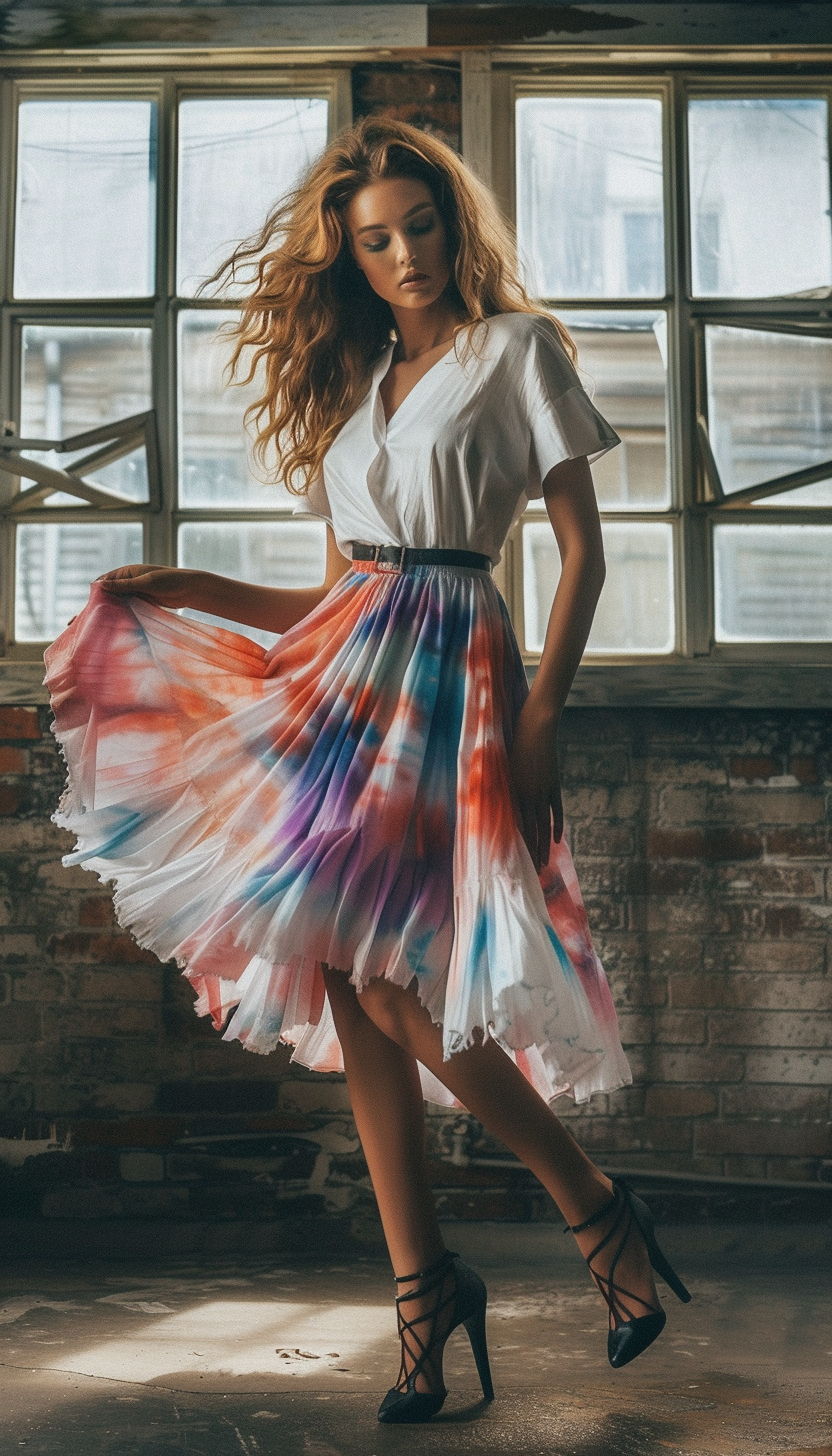What High Heels Would Go Well With a Tie-Dye Skirt for a Retro Look?