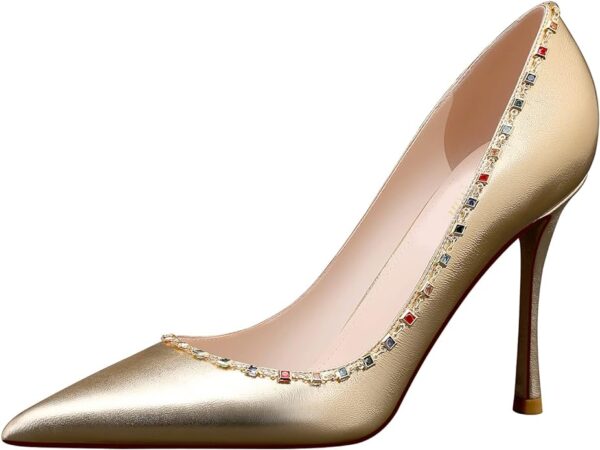Pumps Casual High Heels Women Stiletto High Heels Pump Leather Elegant Slip On for Women Dress Wedding 3.74 inch